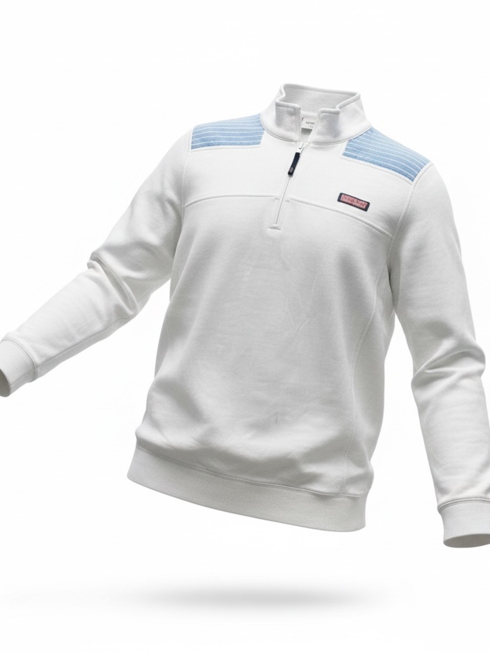 Vineyard Vines White Quarter-Zip Sweatshirt with Light Blue Shoulder Stripes